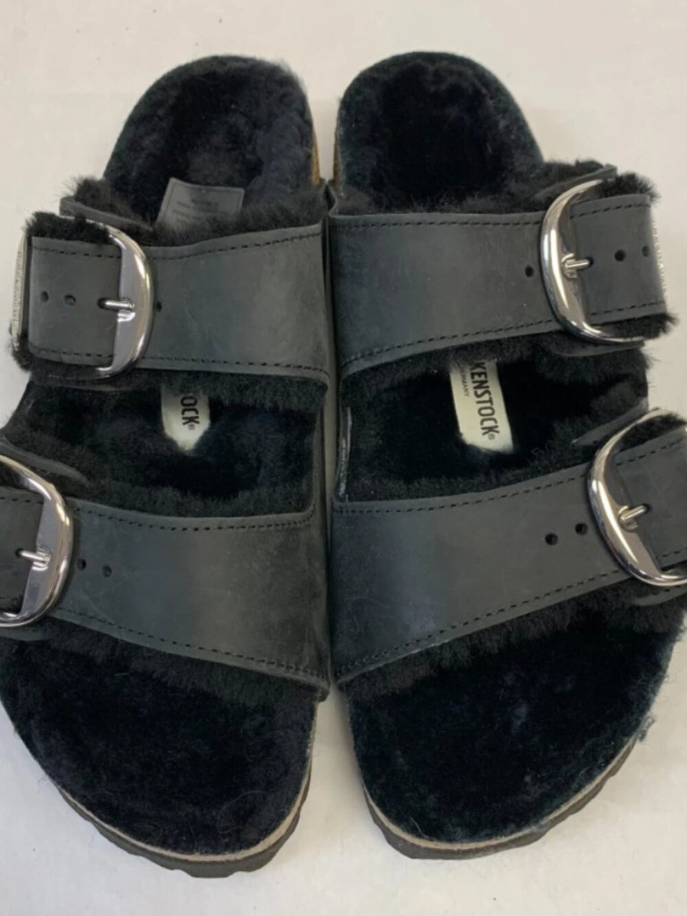 Birkenstock Arizona Big Buckle Shearling Black Oiled Leather Narrow Width